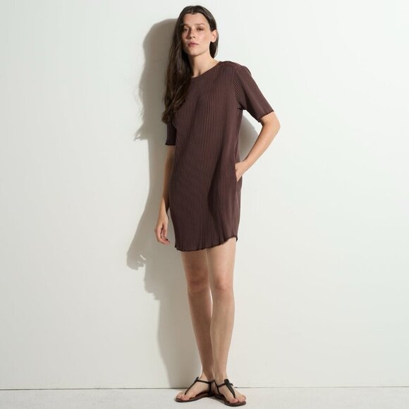 Rowan Size Large Brown Alison Rib Tee Shirt Dress Mini Pockets - Picture 3 of 14